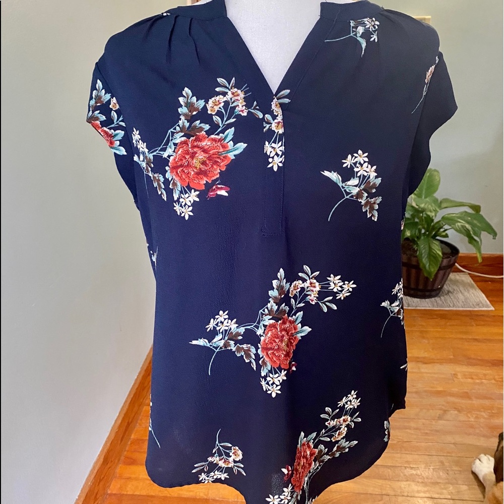 Navy Blue Floral Blouse